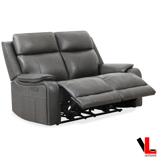 Levoluxe Brindle 62" Power Reclining 2 Seater Loveseat in Charcoal Leather Match