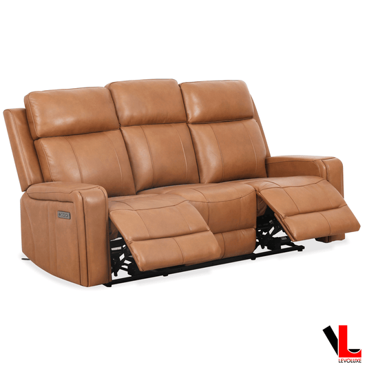 Levoluxe Sofa Cavron 78" Power Reclining 3 Seater Sofa with Power Headrests in Cognac Leather Match