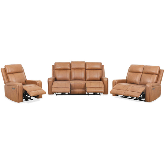 Levoluxe Sofa Set Cognac Cavron 3 Piece Power Reclining Sofa, Loveseat and Chair Set with Power Headrests in Leather Match - Available in 2 Colours