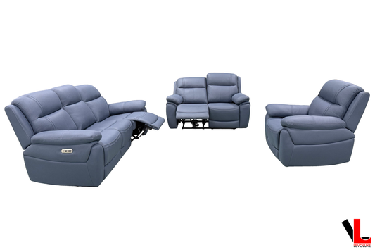 Levoluxe Sofa Set Regent 3 Piece Power Reclining Sofa, Loveseat and Chair with Power Headrests in Jaxxon Blue