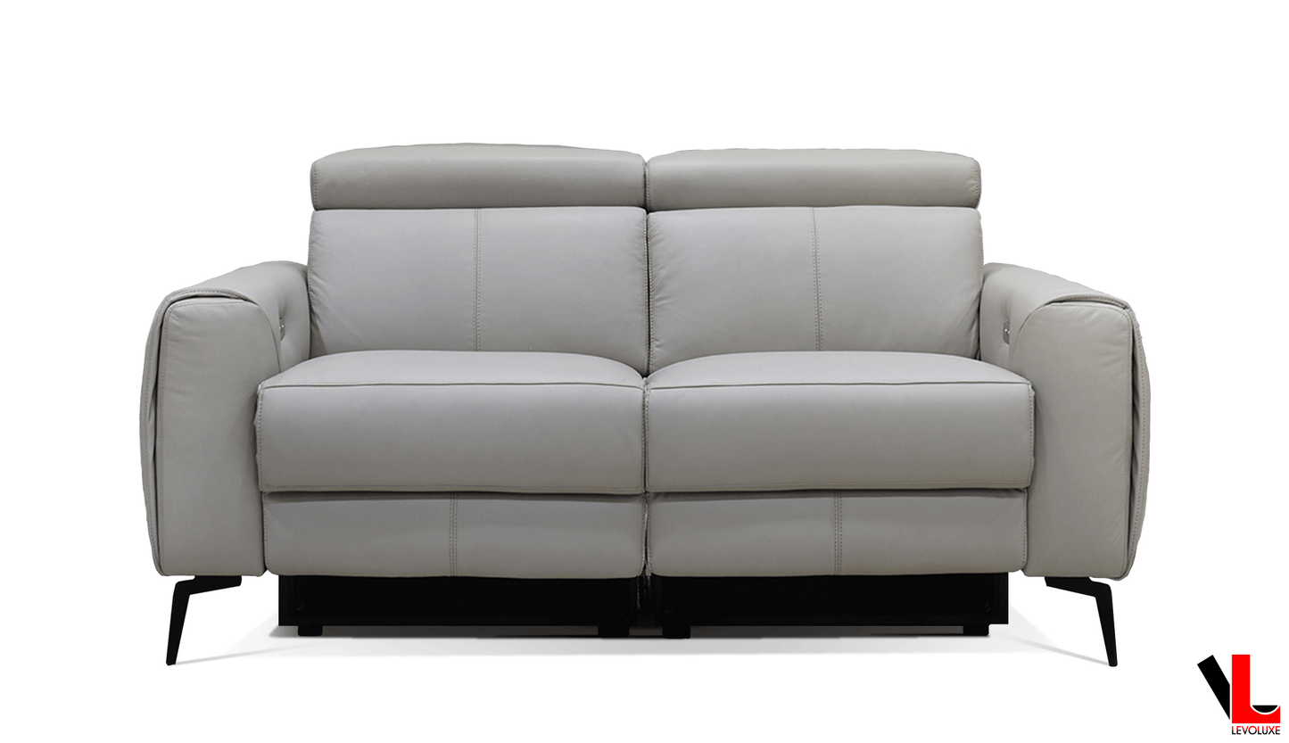 Levoluxe Loveseat Lennox 67" Power Reclining Loveseat with Adjustable Headrest in Light Grey Leather Match