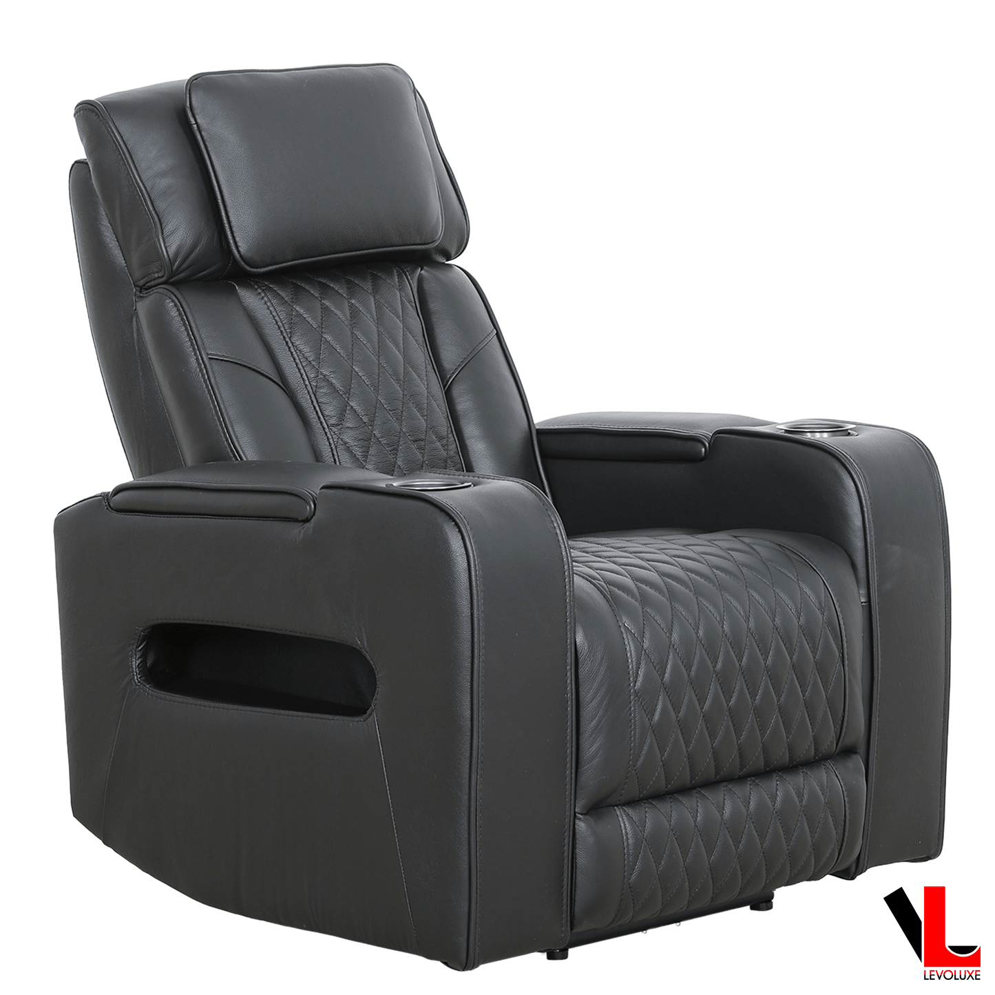 Levoluxe Colton 37" Leather Match Power Glider Reclining Chair with Power Headrest, Cupholders and Storage, image 3