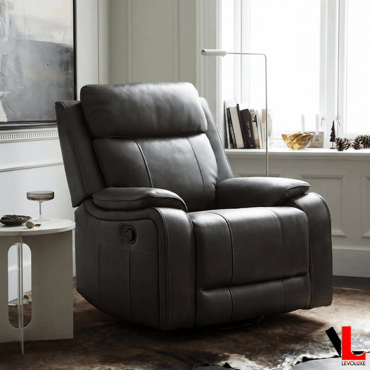Levoluxe Chair Brindle 36.5" Leather Match Swivel Glider Reclining Chair - Available in 2 Colours