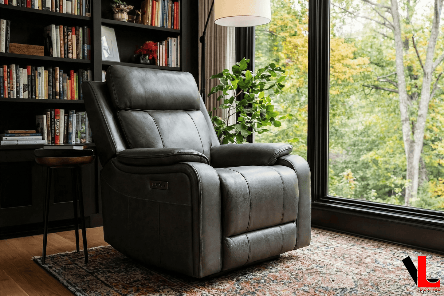 Levoluxe Chair Brindle 36.5" Power Reclining Chair in Charcoal Leather Match