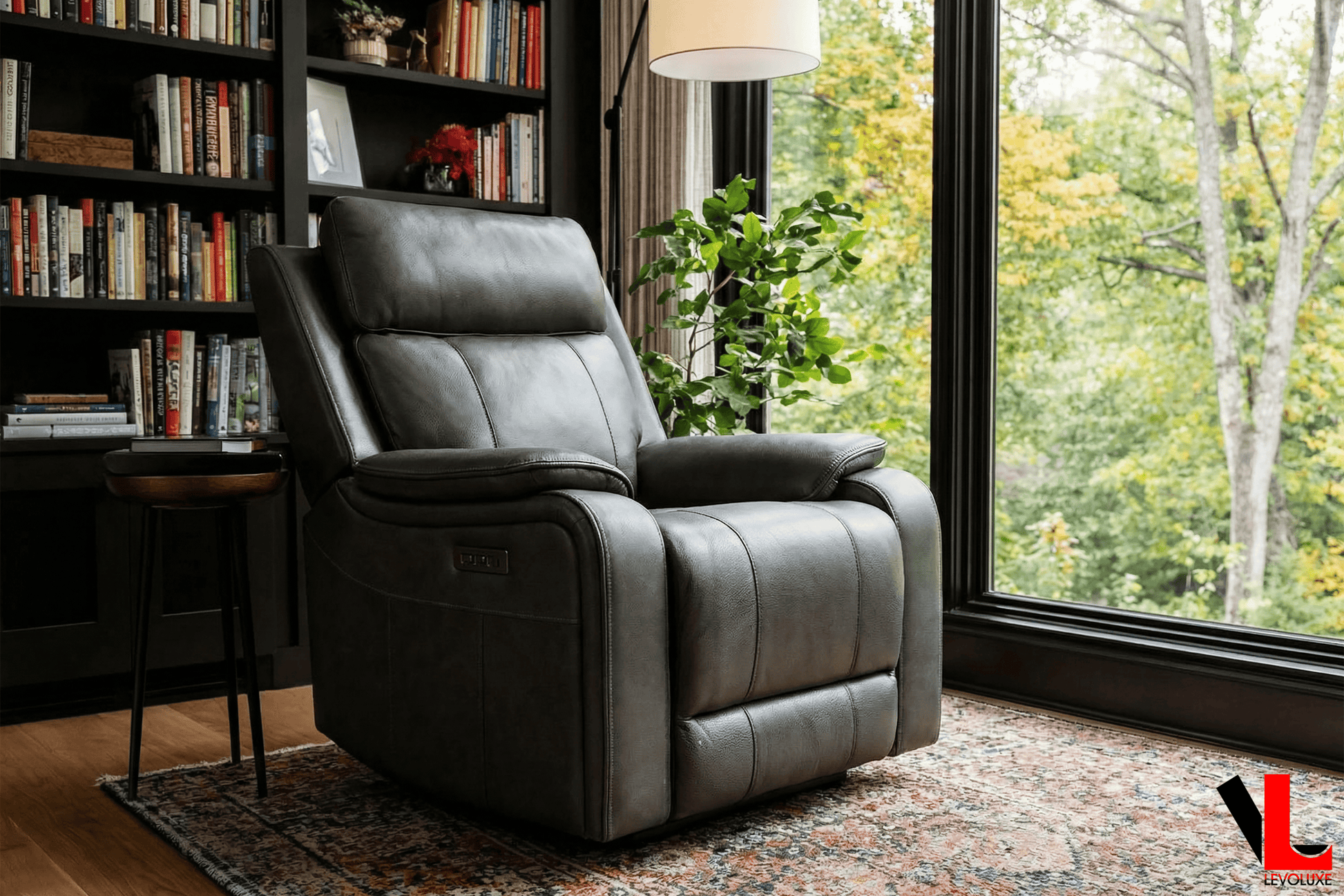 Levoluxe Chair Brindle 36.5" Power Reclining Chair in Charcoal Leather Match