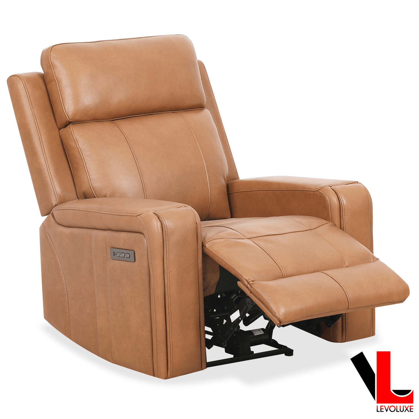 Levoluxe Chair Cavron 37" Power Glider Reclining Chair with Power Headrest in Cognac Leather Match
