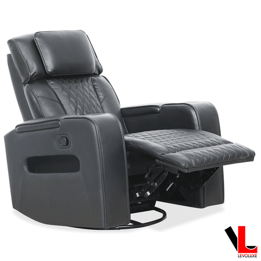 Levoluxe Chair Colton 37" Power Glider Reclining Chair with Power Headrest, Cupholders and Storage in Black Leather Match