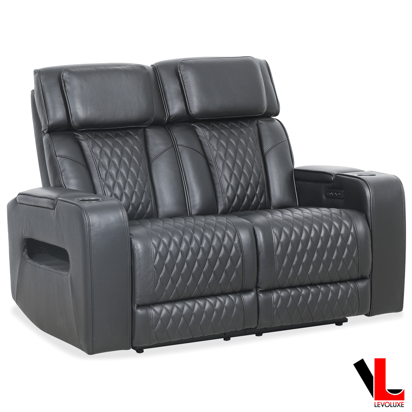 Levoluxe Colton 58" Leather Match Power Reclining 2 Seater Loveseat with Power Headrest, Cupholders and Storage, image 3