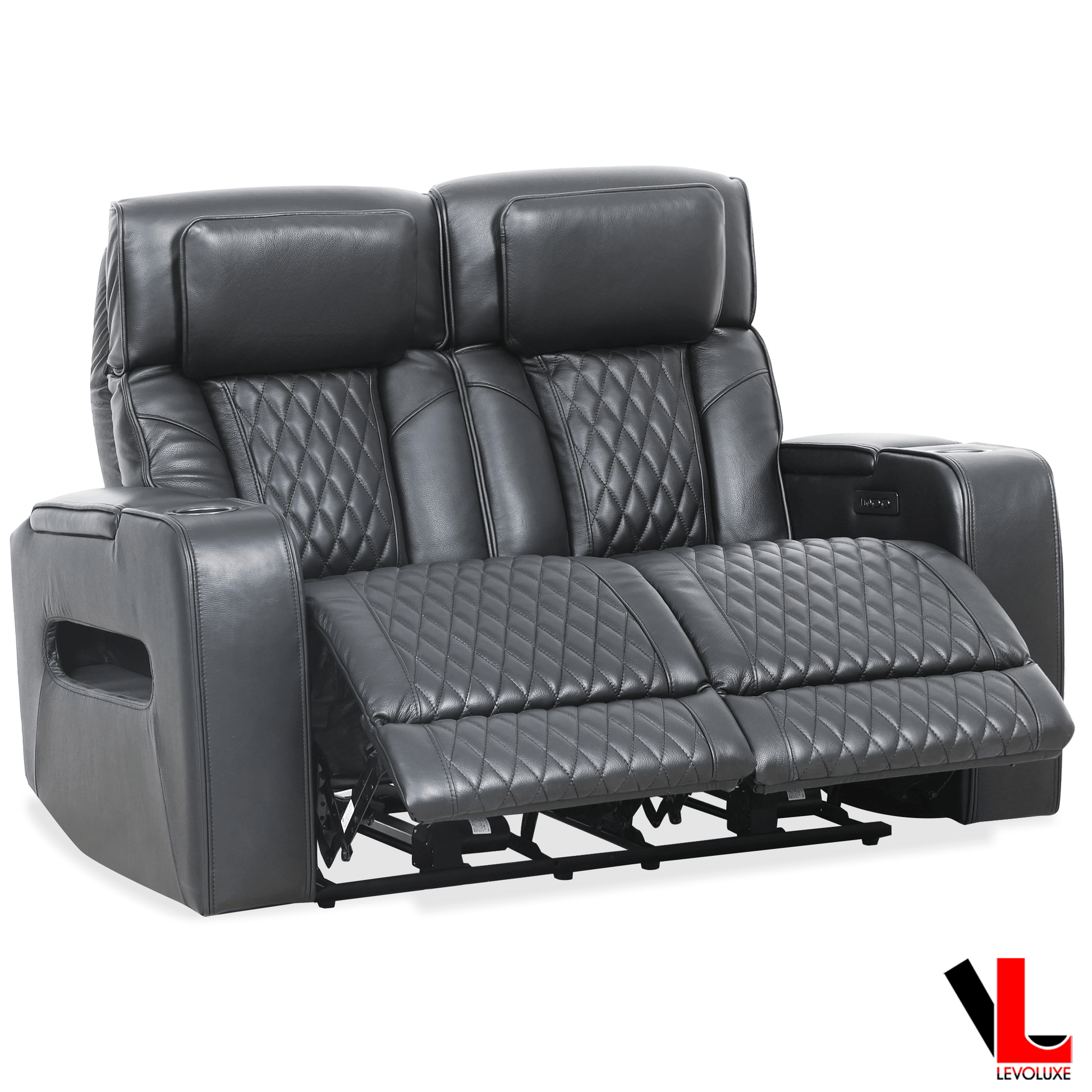 Levoluxe Colton 2 Piece Power Reclining Sofa and Loveseat Set with Power Headrest, Cupholders and Storage in Black Leather Match, image 9
