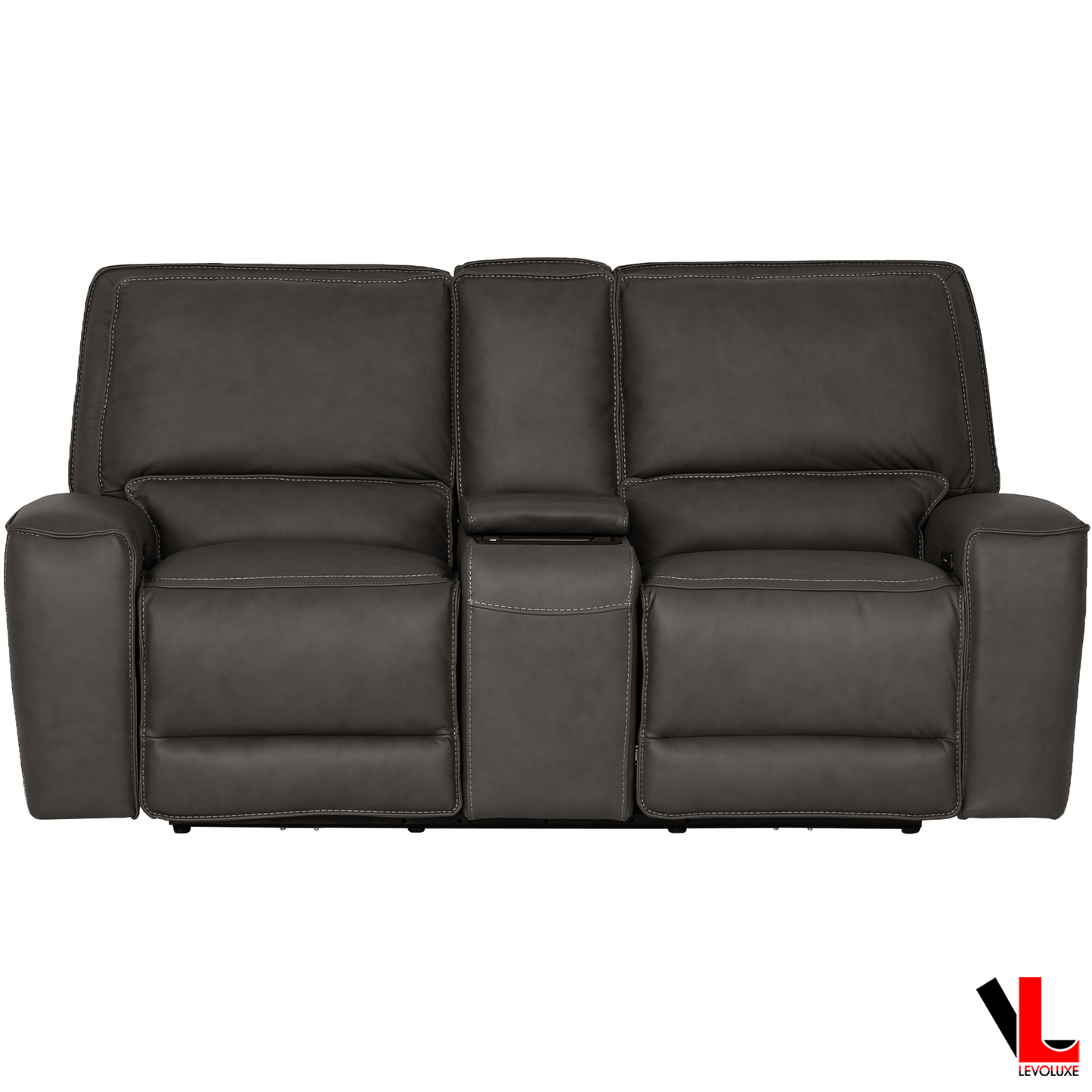 Levoluxe Loveseat Odessa 81" Power Reclining 2 Seater Loveseat with Storage Console and Power Headrests in Tex Grey Leather Match