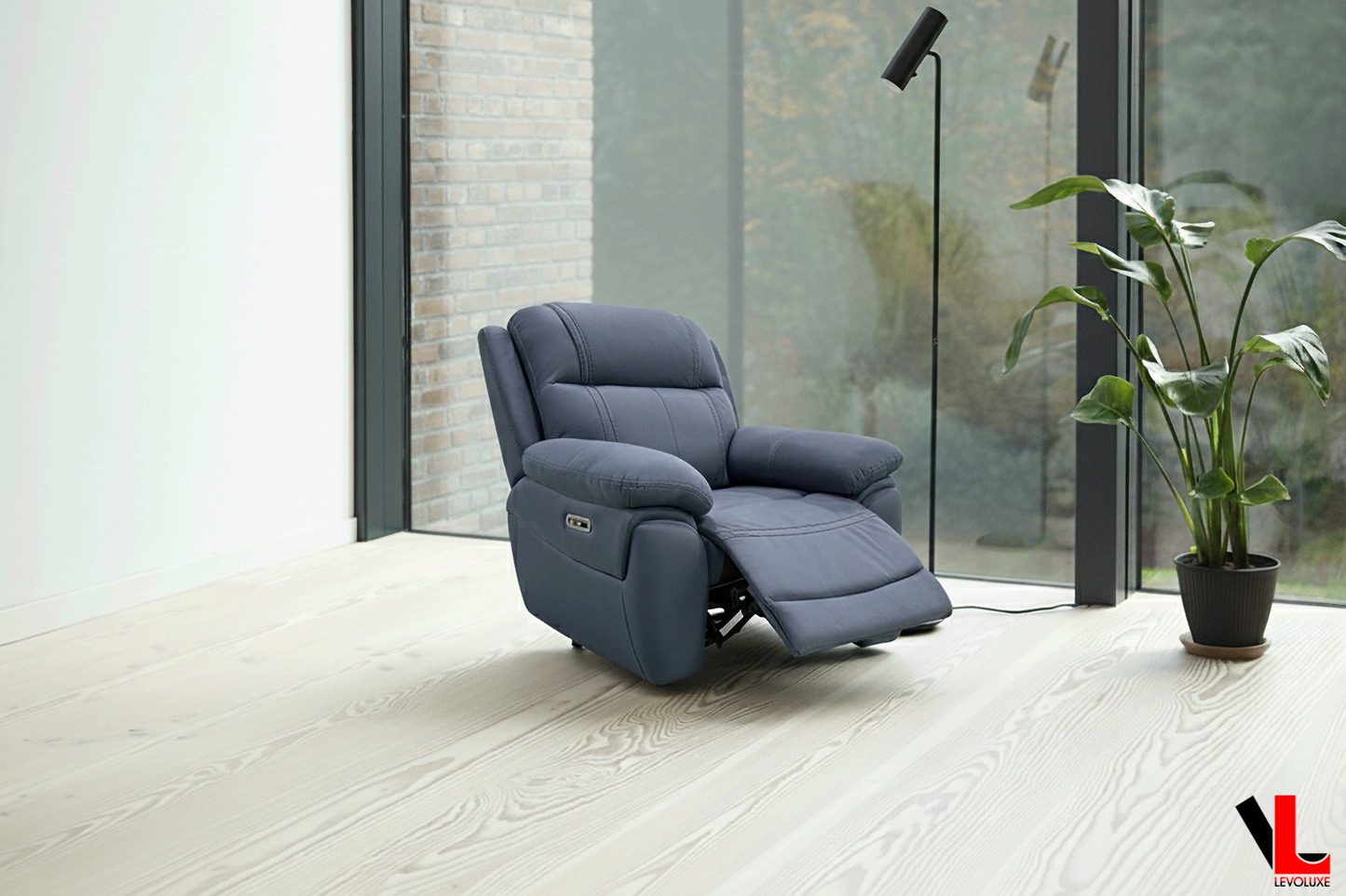 Regent 40.5" Jaxxon Blue Power Reclining Chair with Power Headrest