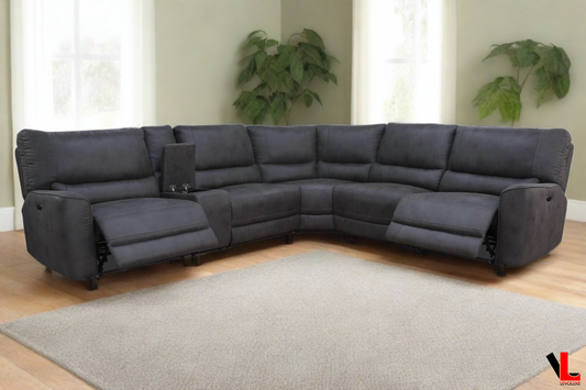 Atlas Corner Sectional Sofa with Console and Power Recliners in Kori Piompo Faux Leather