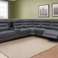 Aura Corner Sectional Sofa with Console, 2 Power Recliners and 2 Manual Recliners in Charcoal Faux Leather