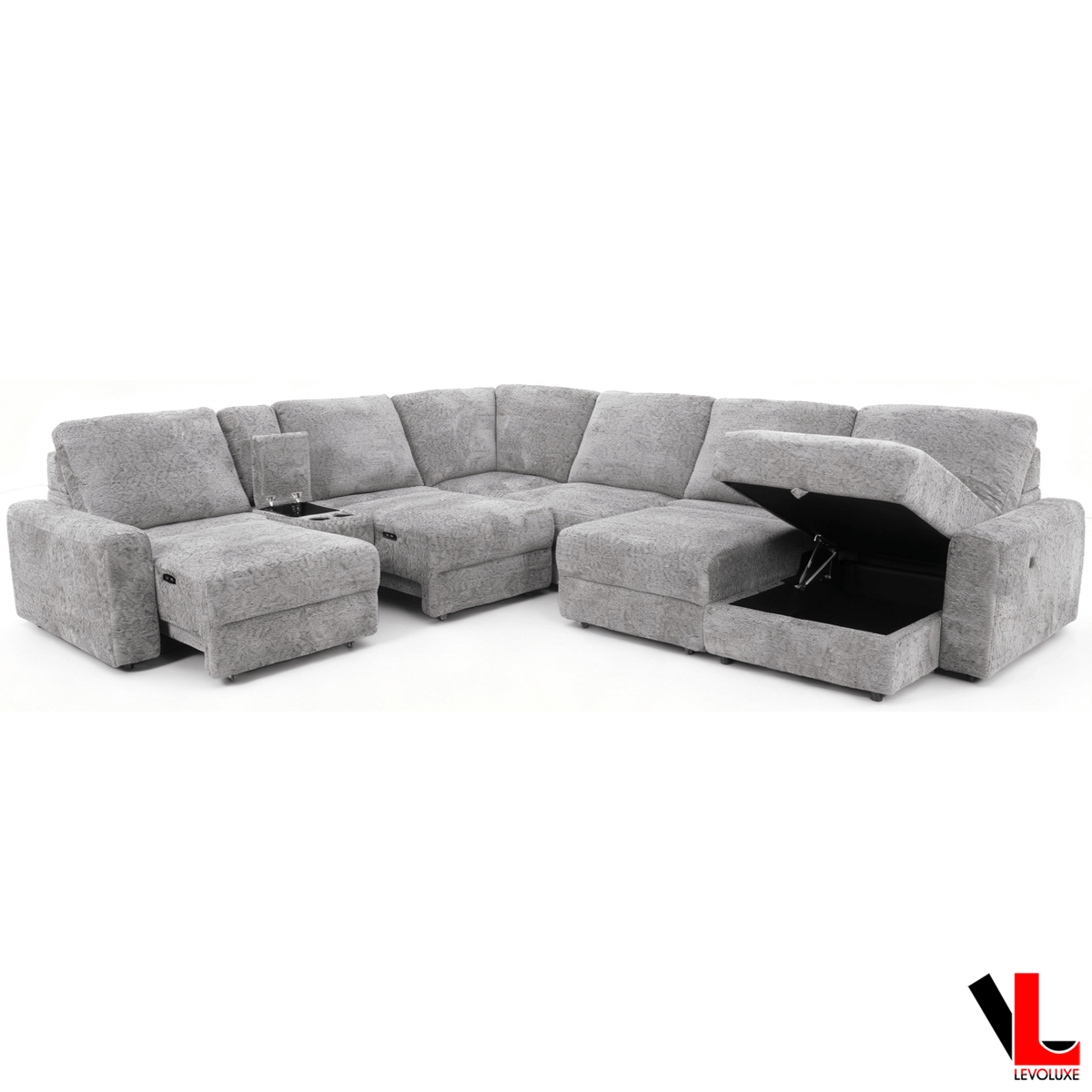 Levoluxe Infinity 150" Wide Large Modular L Shaped Sectional Sofa with Power Sliders and Storage in Soho Dark Grey, image 2