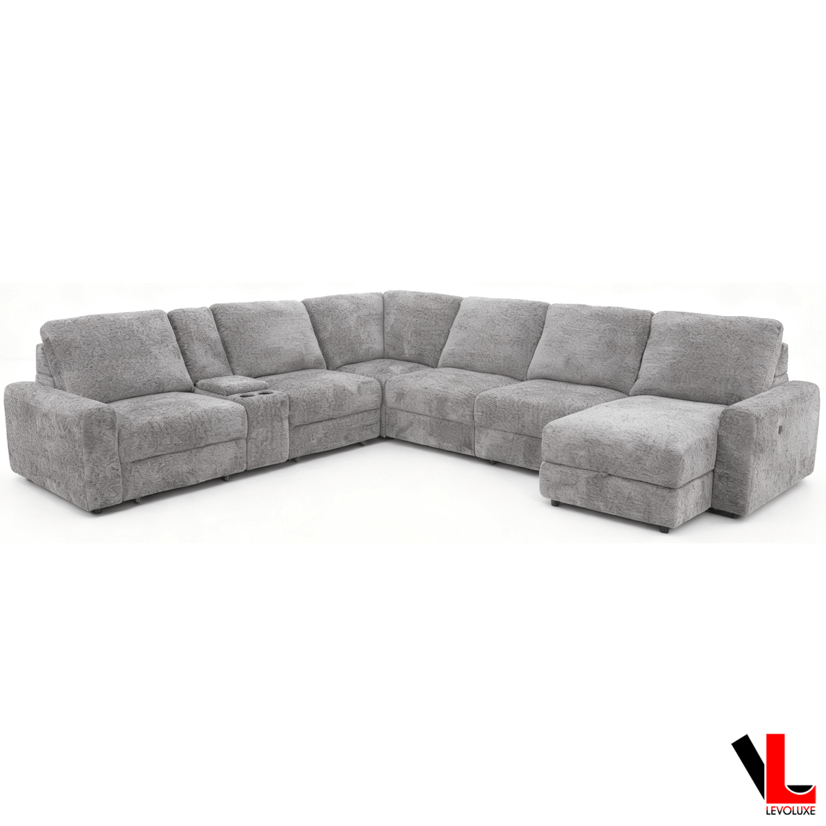 Levoluxe Infinity 150" Wide Large Modular L Shaped Sectional Sofa with Power Sliders and Storage in Soho Dark Grey, image 3