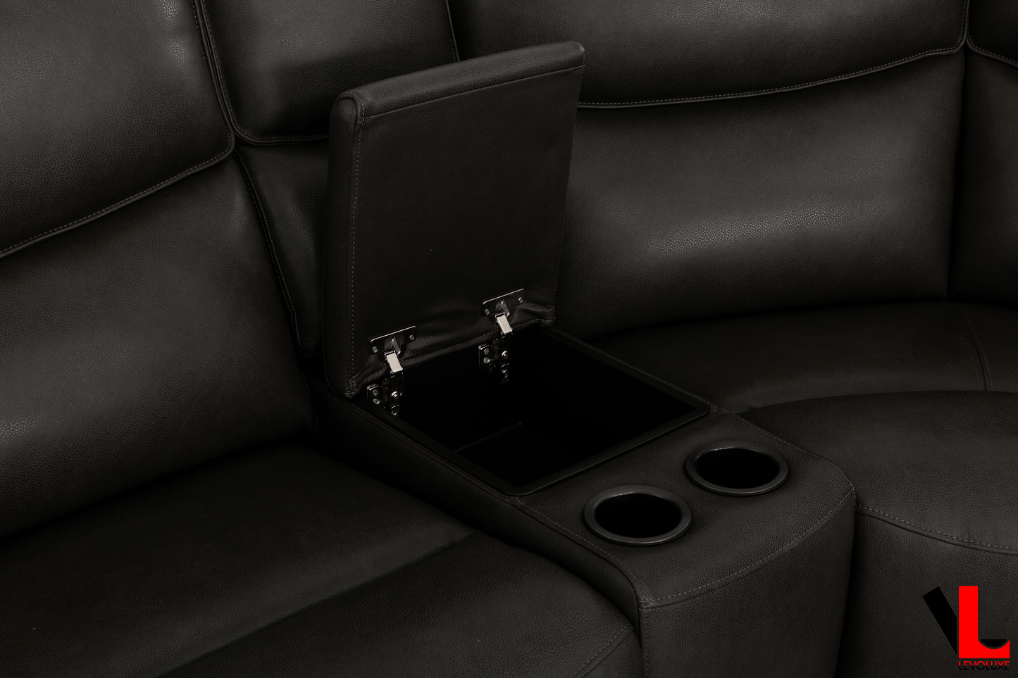 Levoluxe Sectional Knox 129" Wide Power Reclining Corner Sectional Sofa with Power Headrests and Storage Console in Espresso Leather Match