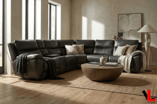 Levoluxe Sectional Knox 129" Wide Power Reclining Corner Sectional Sofa with Power Headrests and Storage Console in Espresso Leather Match