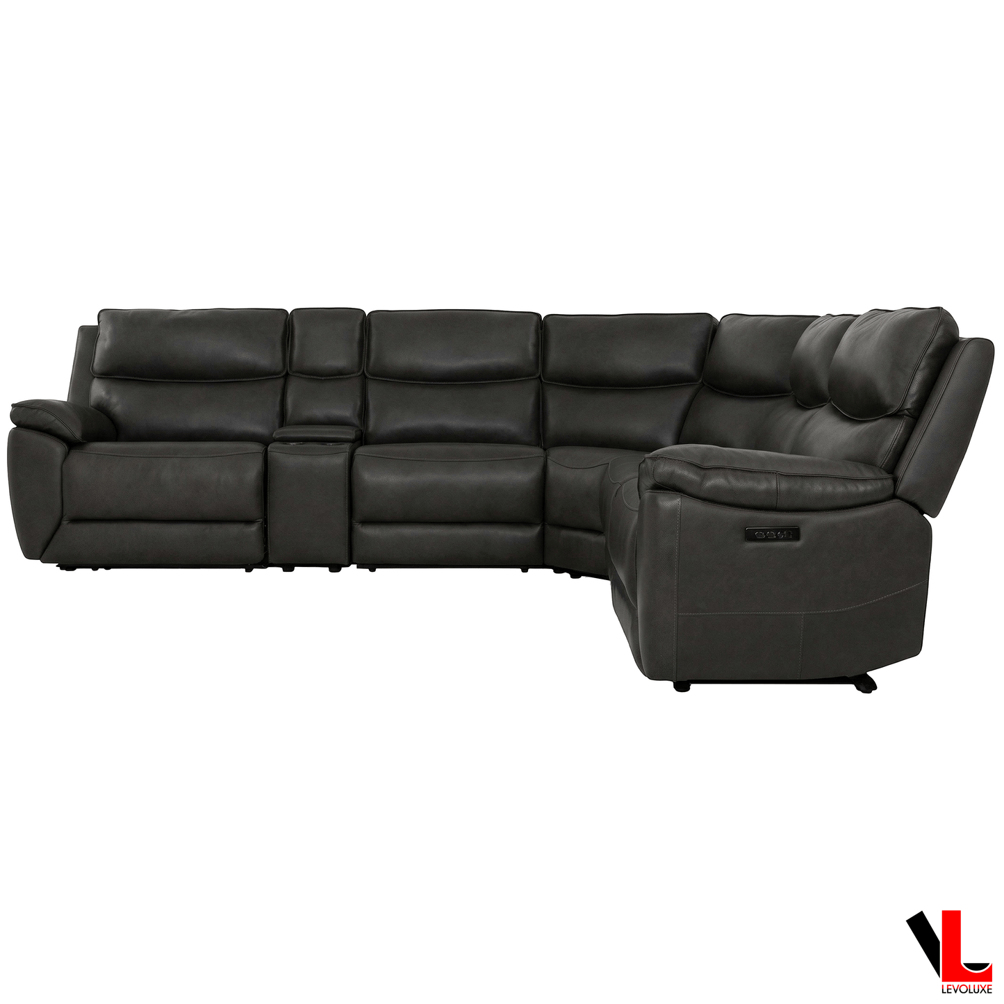 Levoluxe Sectional Knox 129" Wide Power Reclining Corner Sectional Sofa with Power Headrests and Storage Console in Espresso Leather Match