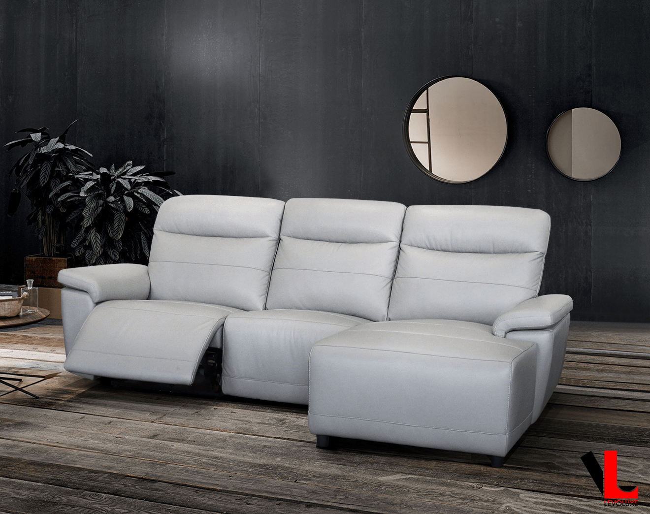 Levoluxe Sectional Novak 102" Wide Power Reclining Sectional Sofa in Light Grey Leather Match