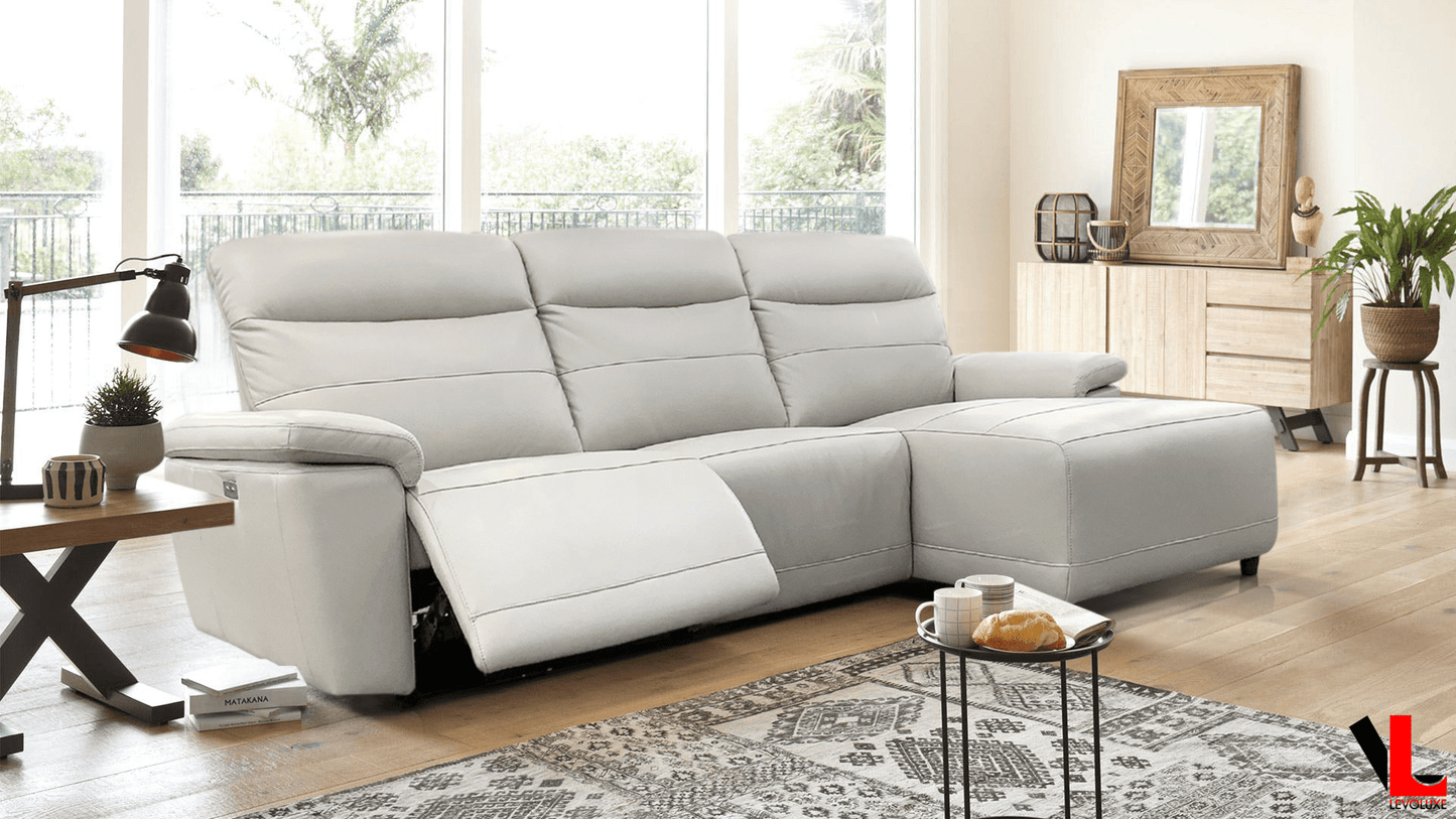 Levoluxe Sectional Right Facing Chaise Novak 102" Wide Power Reclining Sectional Sofa in Light Grey Leather Match