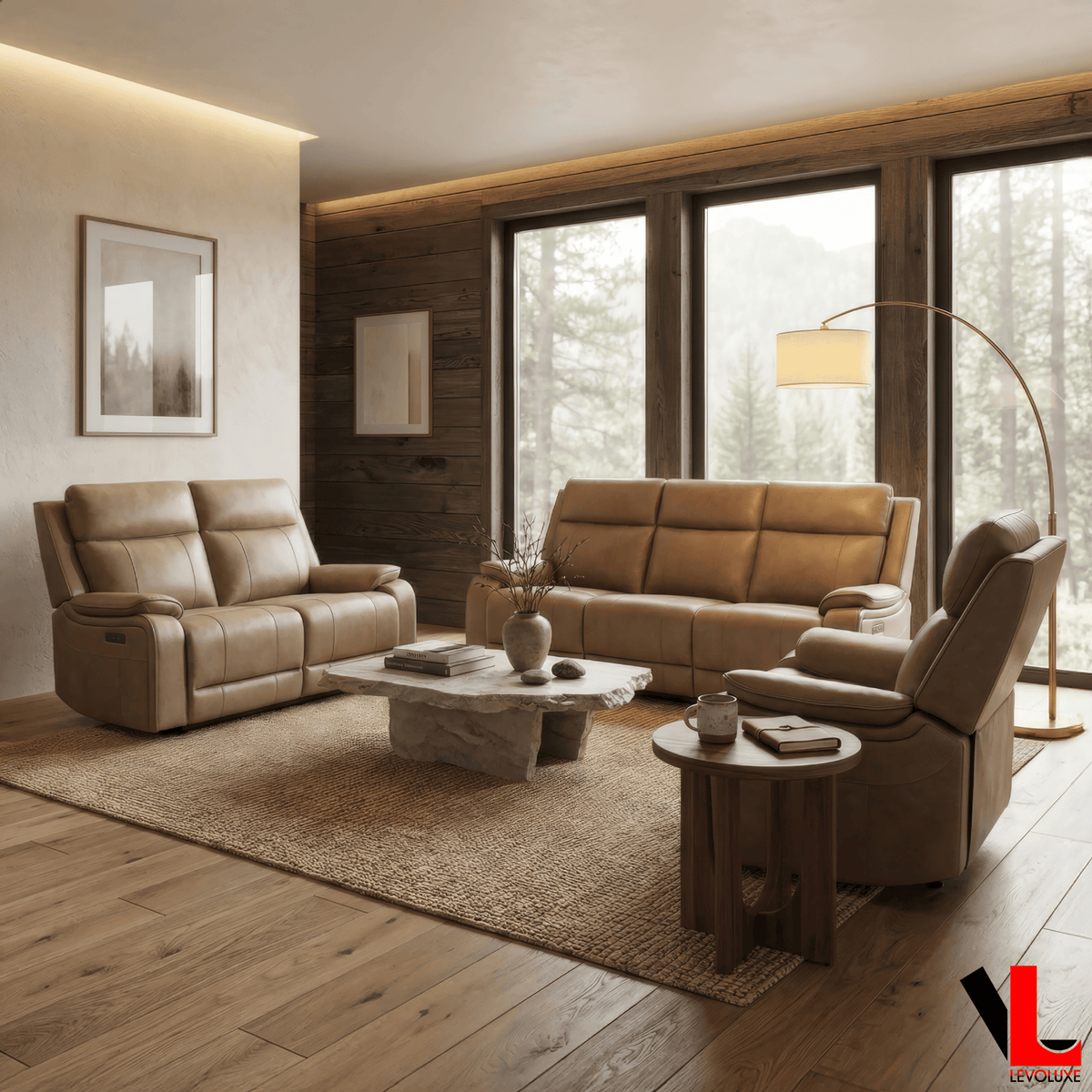 Levoluxe Brindle 3 Piece Leather Match Power Reclining Sofa, Loveseat and Chair Set, image 2