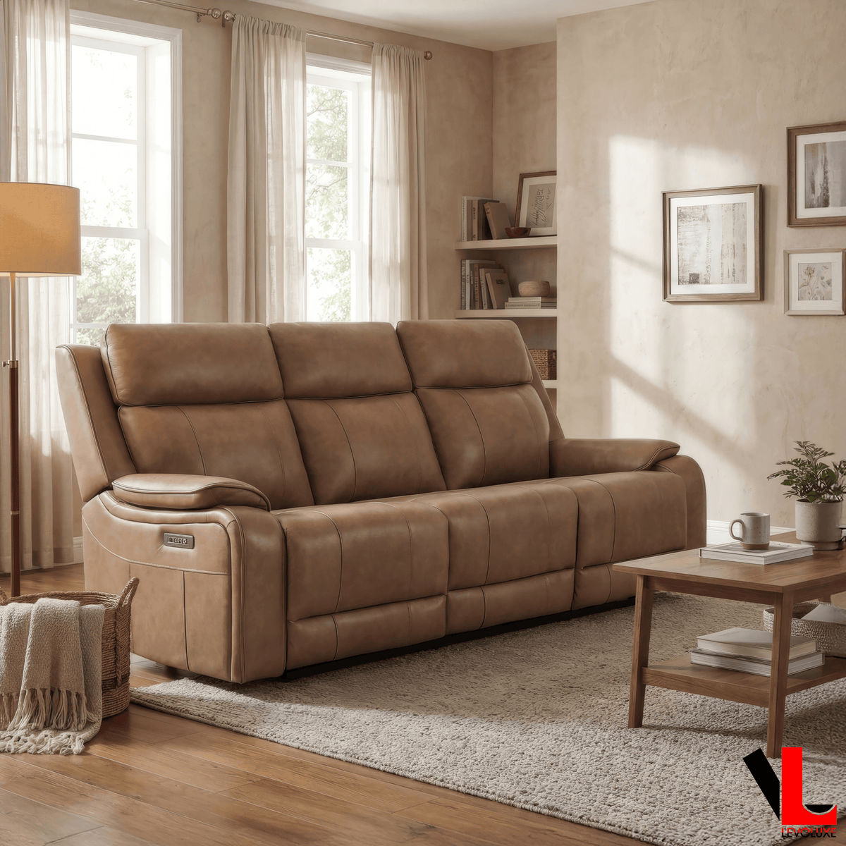 Levoluxe Brindle 83.5" Leather Match Power Reclining 3 Seater Sofa, image 2