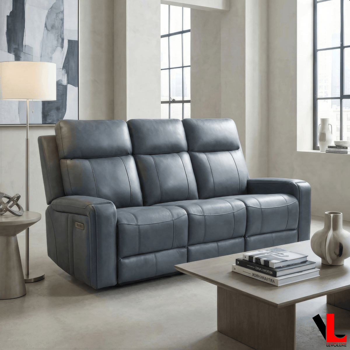 Levoluxe Cavron 78" Leather Match Power Reclining 3 Seater Sofa with Power Headrests, image 13
