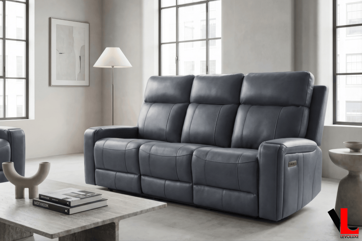 Levoluxe Cavron 78" Leather Match Power Reclining 3 Seater Sofa with Power Headrests, image 2