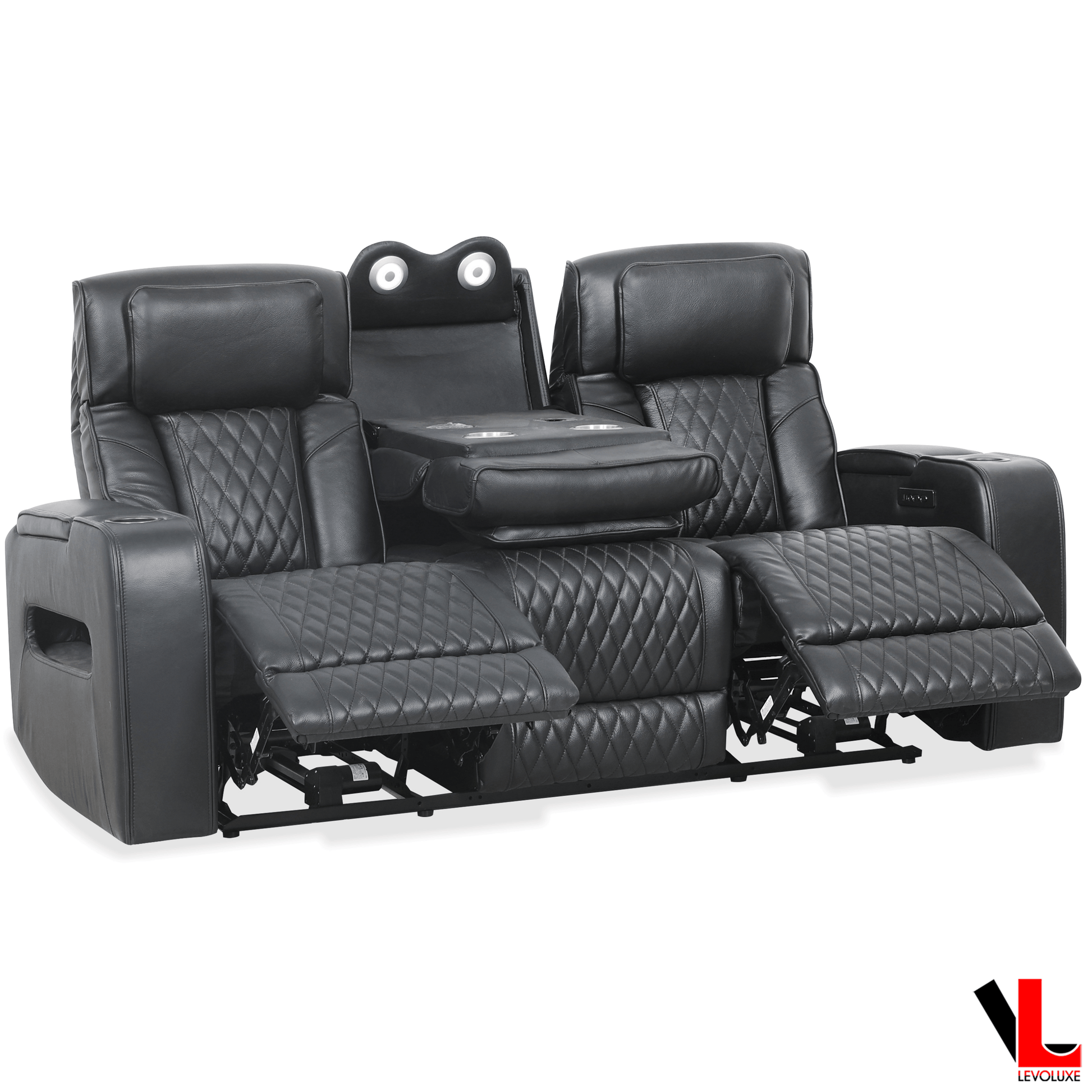 Levoluxe Colton 2 Piece Power Reclining Sofa and Loveseat Set with Power Headrest, Cupholders and Storage in Black Leather Match, image 4