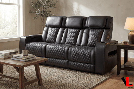 Levoluxe Sofa Colton 78" Power Reclining 3 Seater Sofa with 2 Power Headrests, Cupholders, Storage and Drop Down Tray in Black Leather Match