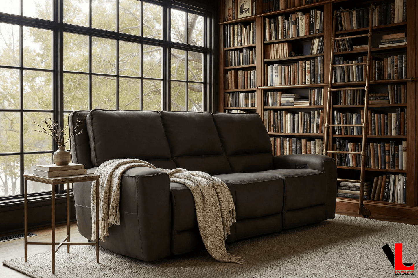 Levoluxe Sofa Odessa 92" Power Reclining 3 Seater Sofa with Power Headrests in Tex Grey Leather Match