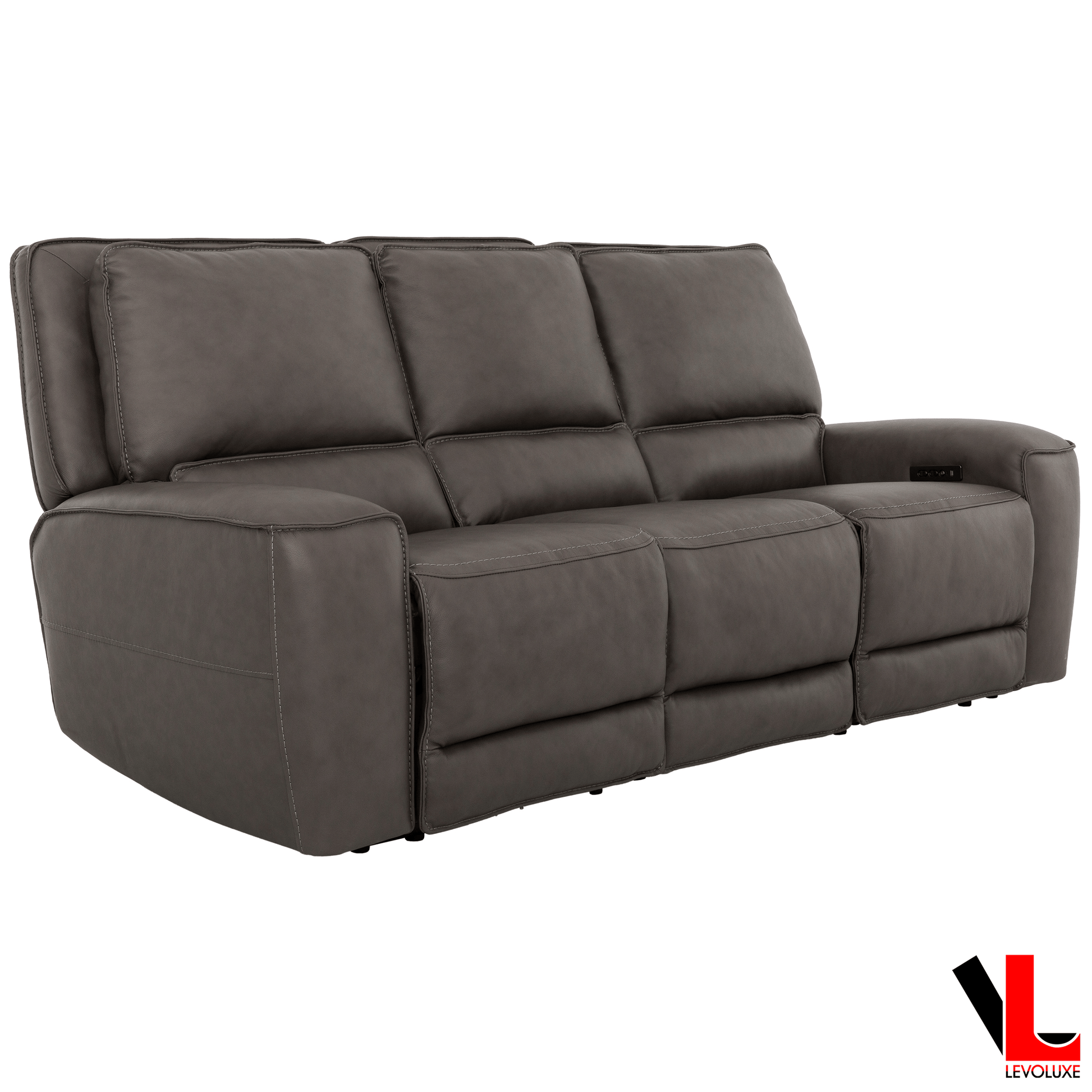 Levoluxe Sofa Odessa 92" Power Reclining 3 Seater Sofa with Power Headrests in Tex Grey Leather Match