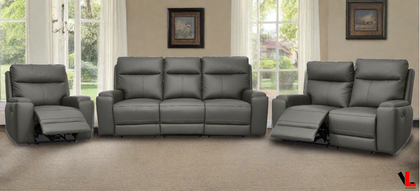 Arlo 3 Piece Power Reclining Sofa, Loveseat, and Chair Set with Power Headrest in Leather Match - Available in 2 Colours