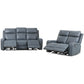 Levoluxe Sofa Set Blue Cavron 2 Piece Power Reclining Sofa and Loveseat Set with Power Headrests in Leather Match - Available in 2 Colours