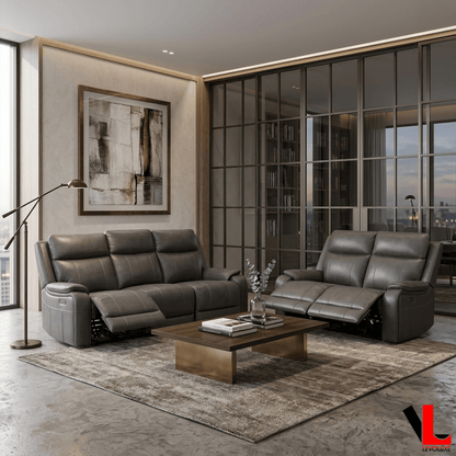 Levoluxe Brindle 2 Piece Leather Match Power Reclining Sofa and Loveseat Set, image 1
