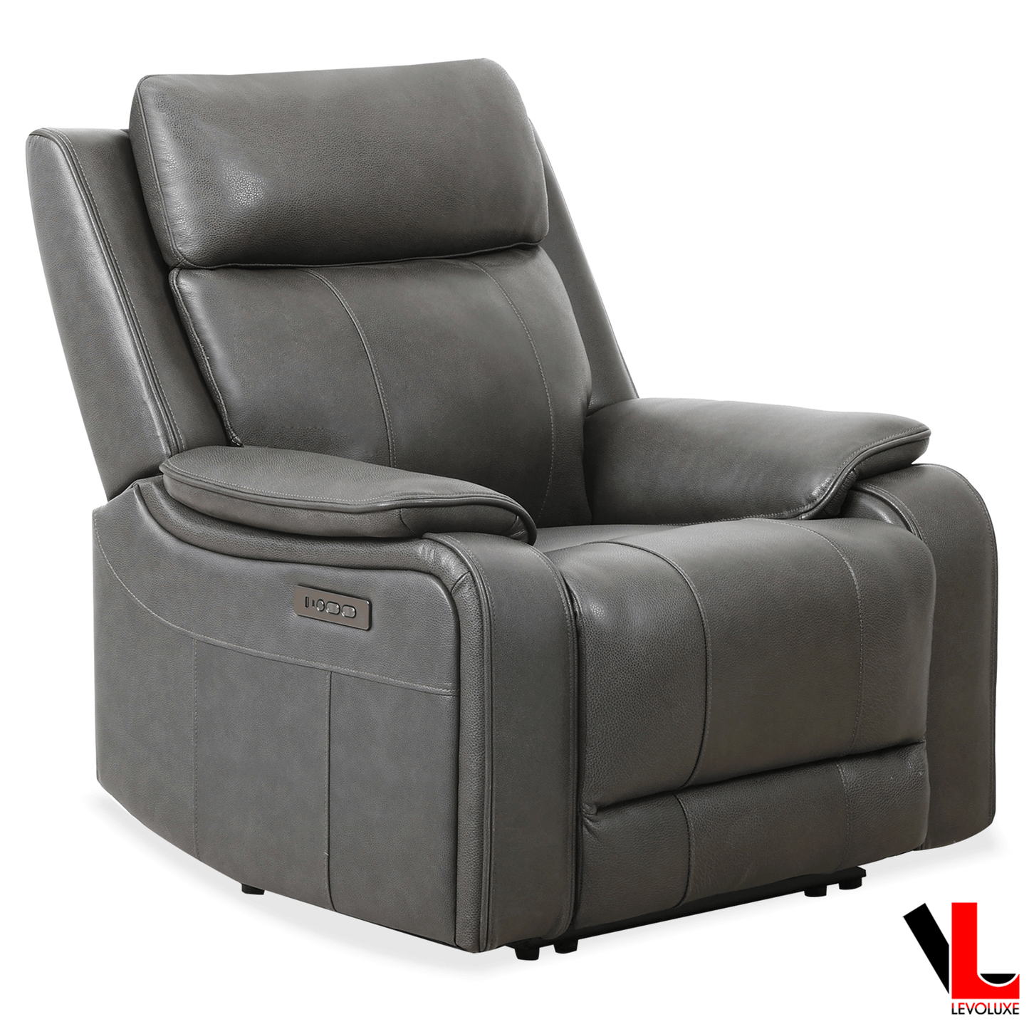 Levoluxe Sofa Set Brindle 3 Piece Power Reclining Sofa, Loveseat and Chair Set in Charcoal Leather Match