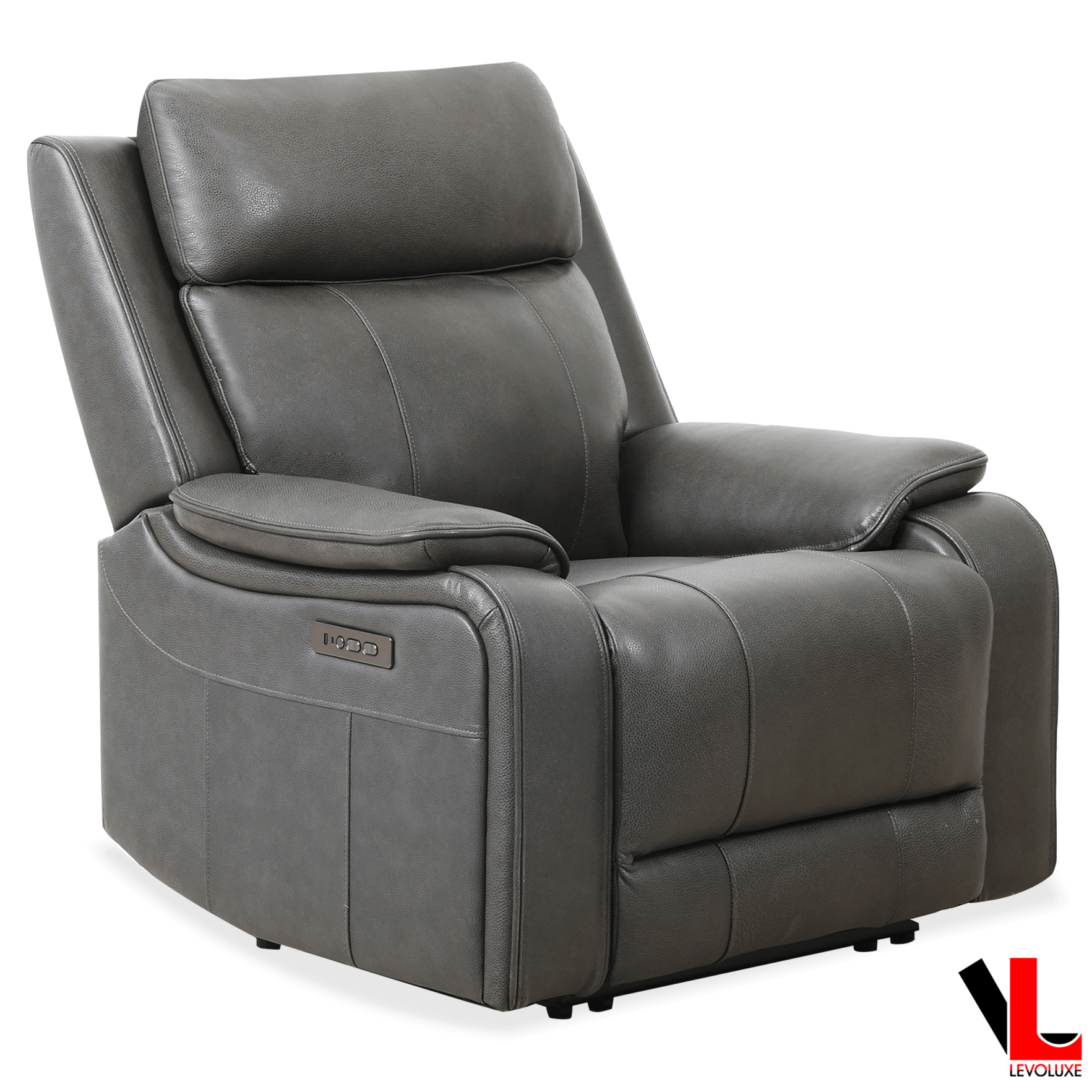 Levoluxe Sofa Set Brindle 3 Piece Power Reclining Sofa, Loveseat and Chair Set in Charcoal Leather Match