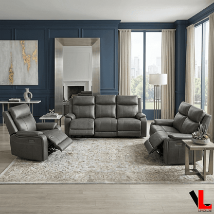 Levoluxe Brindle 3 Piece Leather Match Power Reclining Sofa, Loveseat and Chair Set, image 1