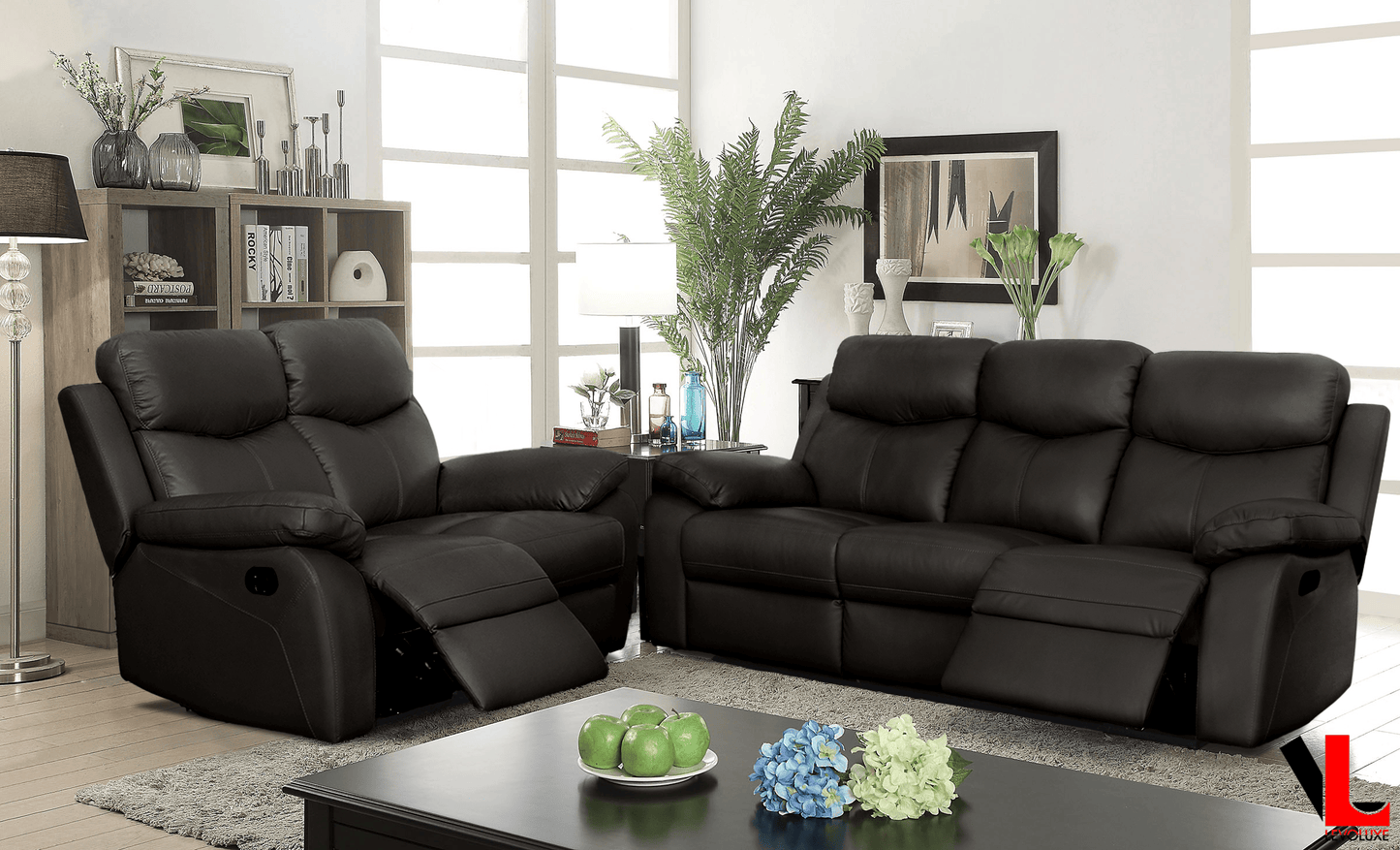 Levoluxe Sofa Set Brown Aveon 2 Piece Pillow Top Arm Reclining Sofa and Loveseat Set in Leather Match - Available in 3 Colours
