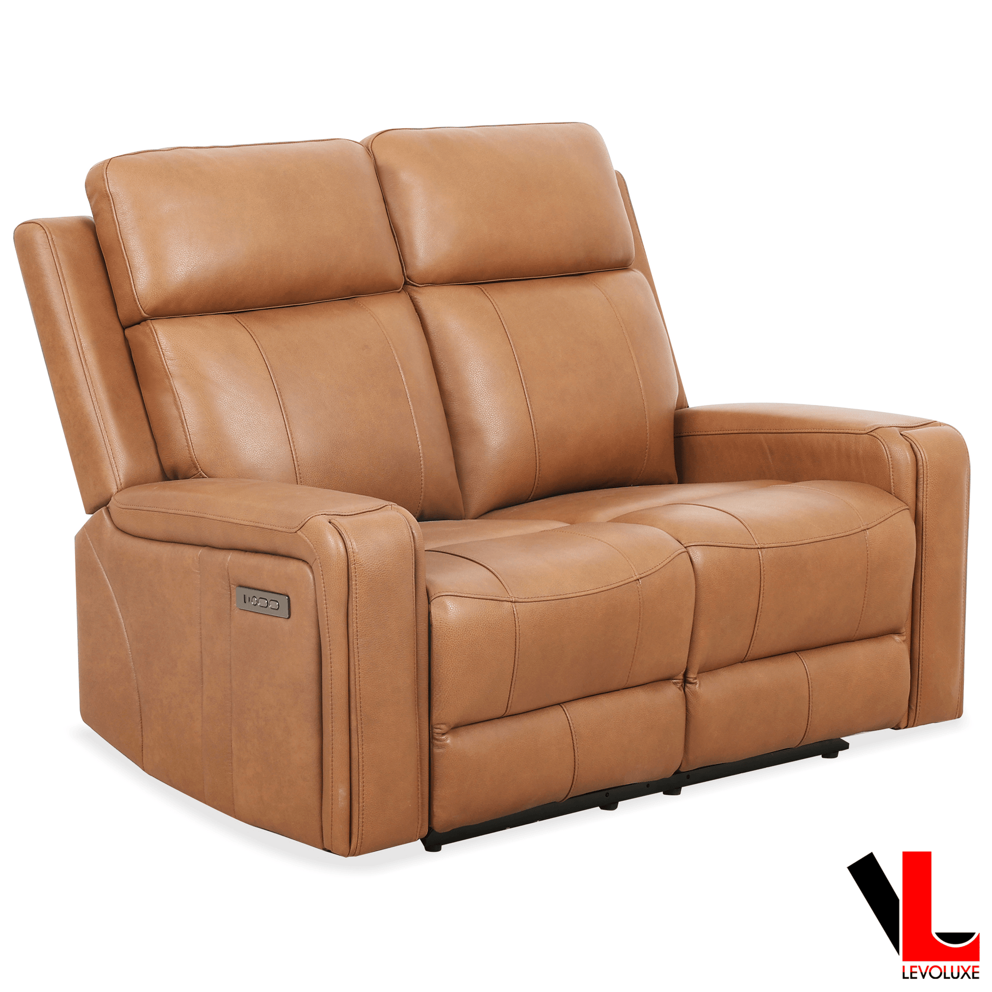 Levoluxe Sofa Set Cavron 2 Piece Power Reclining Sofa and Loveseat Set with Power Headrests in Cognac Leather Match