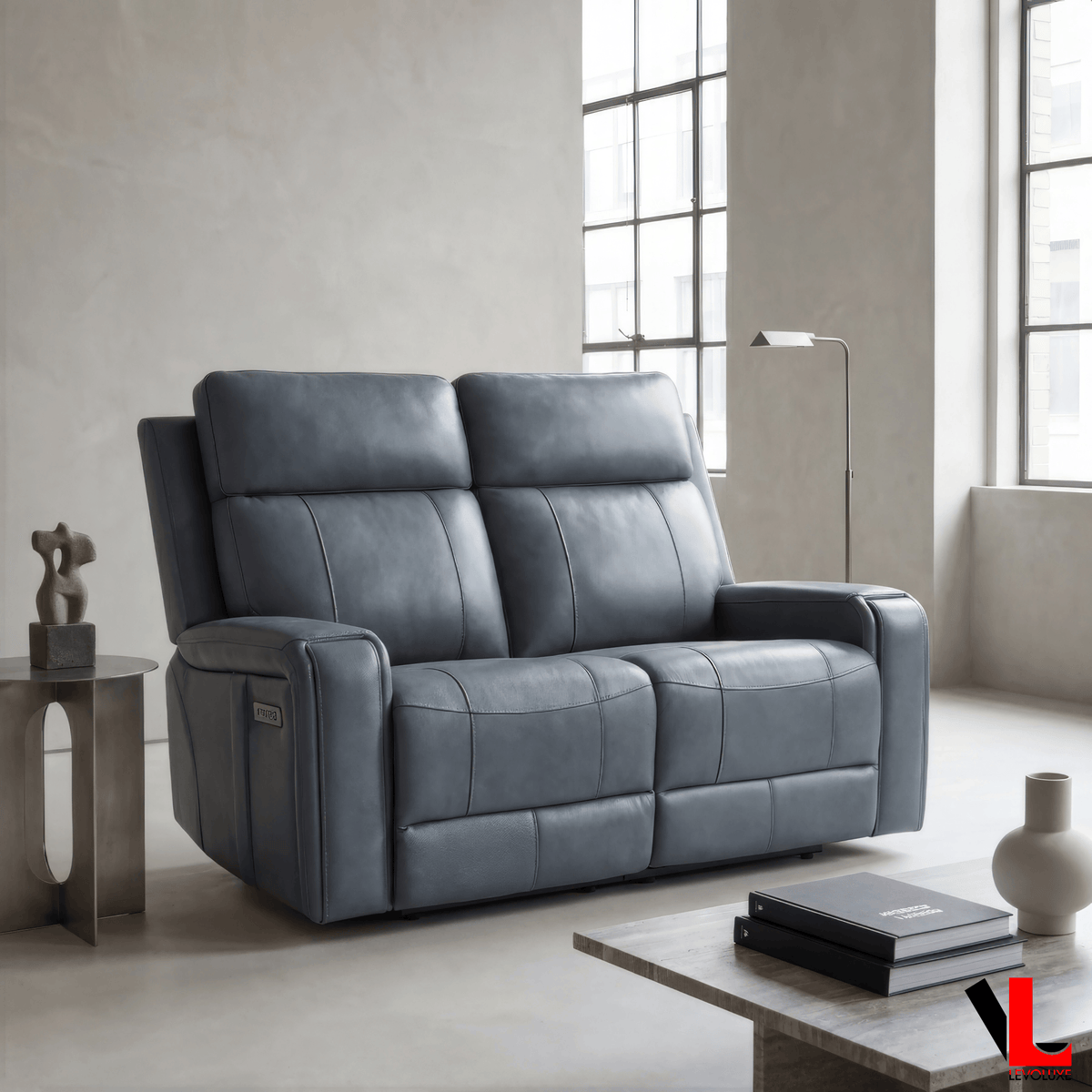 Levoluxe Sofa Set Cavron 2 Piece Power Reclining Sofa and Loveseat Set with Power Headrests in Leather Match - Available in 2 Colours