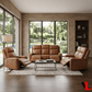 Levoluxe Sofa Set Cavron 3 Piece Power Reclining Sofa,  Loveseat and Chair Set with Power Headrests in Cognac Leather Match