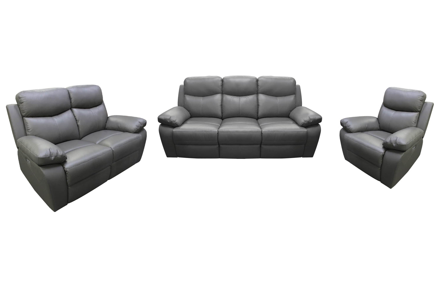 Levoluxe Sofa Set Grey Aveon 3 Piece Pillow Top Arm Reclining Sofa, Loveseat and Chair Set in Leather Match - Available in 3 Colours