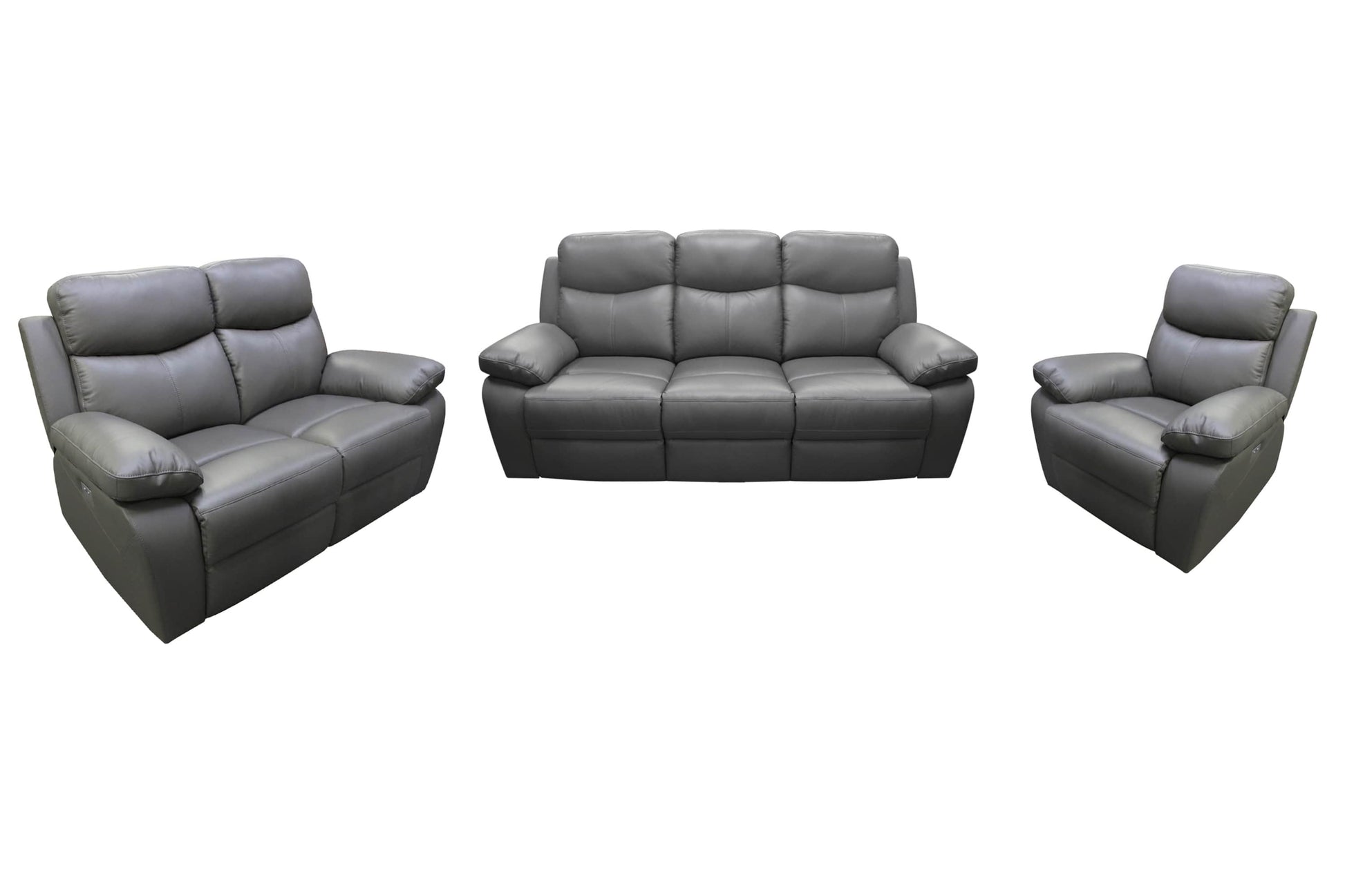 Levoluxe Sofa Set Grey Aveon 3 Piece Pillow Top Arm Reclining Sofa, Loveseat and Chair Set in Leather Match - Available in 3 Colours