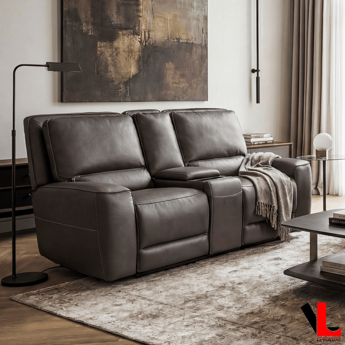Levoluxe Sofa Set Odessa 2 Piece Power Reclining Sofa and Loveseat Set in Tex Grey Leather Match