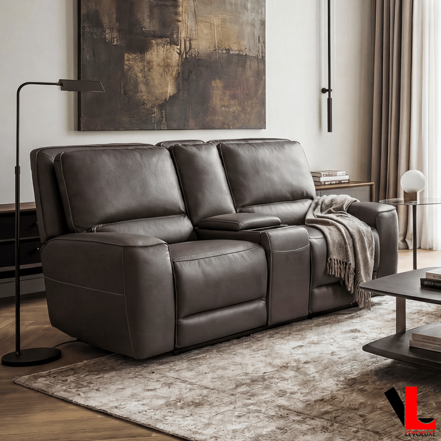 Levoluxe Sofa Set Odessa 2 Piece Power Reclining Sofa and Loveseat Set in Tex Grey Leather Match