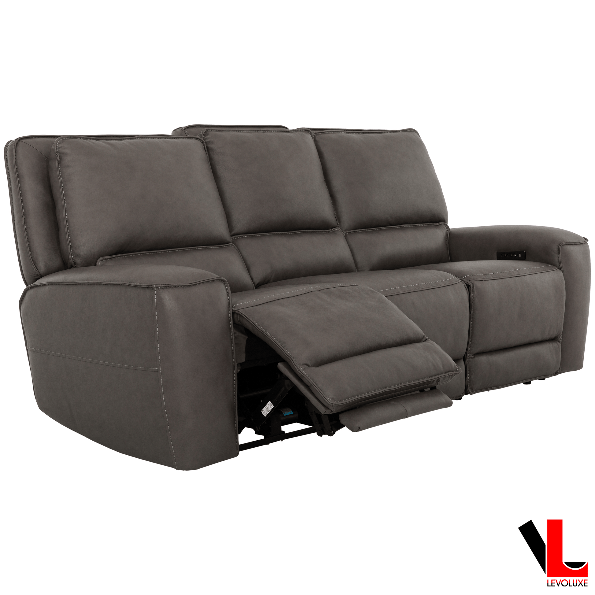 Levoluxe Sofa Set Odessa 3 Piece Power Reclining Sofa, Loveseat and Chair Set in Tex Grey Leather Match