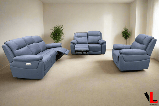 Levoluxe Sofa Set Regent 3 Piece Power Reclining Sofa, Loveseat and Chair with Power Headrests in Jaxxon Blue