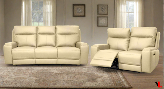 Arlo 2 Piece Power Reclining Sofa and Loveseat Set with Power Headrests in Leather Match - Available in 2 Colours