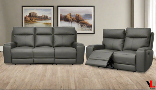 Arlo 2 Piece Power Reclining Sofa and Loveseat Set with Power Headrests in Leather Match - Available in 2 Colours